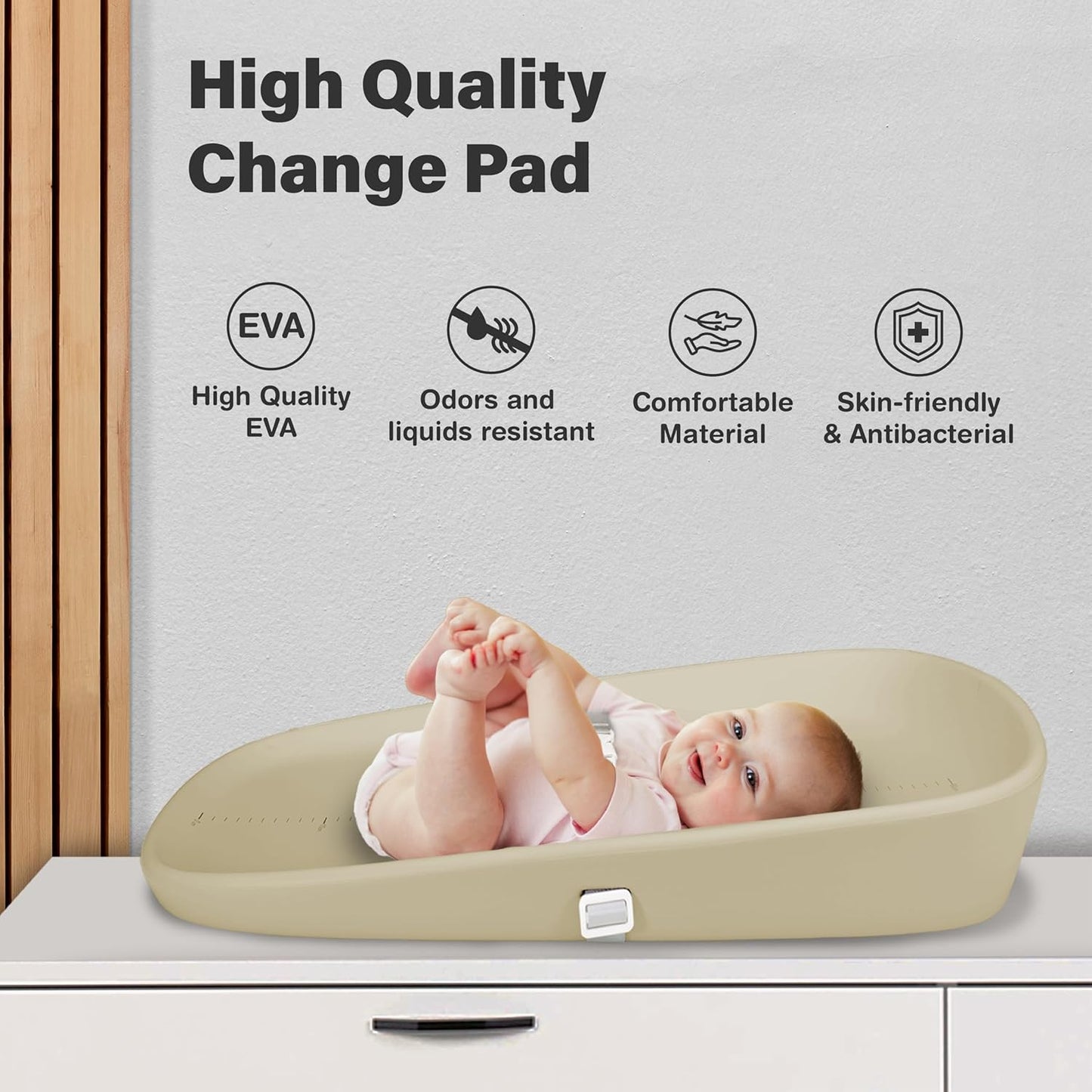 Baby Changing Pad, Soft, Lightweight and Portable, Waterproof and Easy to Clean, Large EVA Cushion for Comfort with Height Scale and Anti Slip Bottom (Oliver Green with Scale)