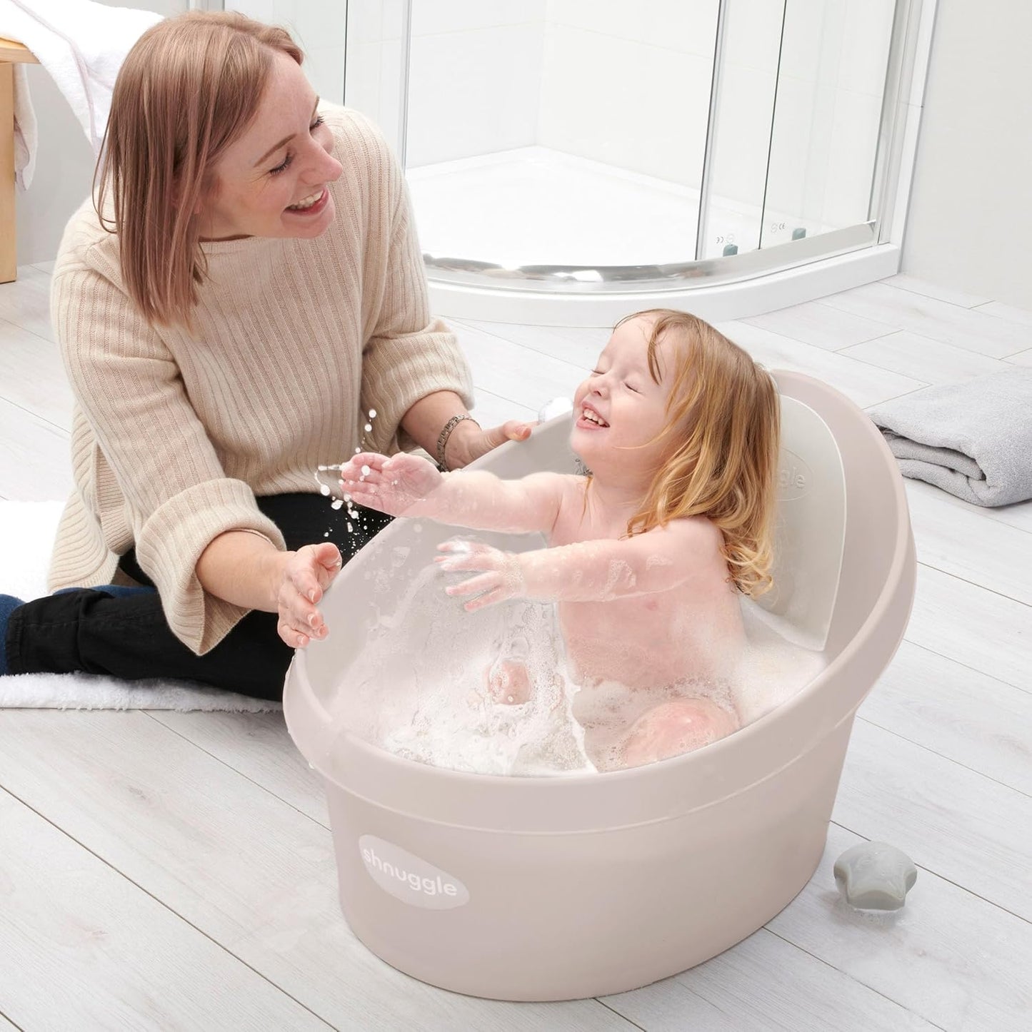Toddler Bath Tub | Larger Bath for Bigger Kids at Bathtime | Includes Warm and Soft Foam backrest | Grippy Anti-Slip Surface | Includes Easy Drain Bath Plug | Taupe Beige