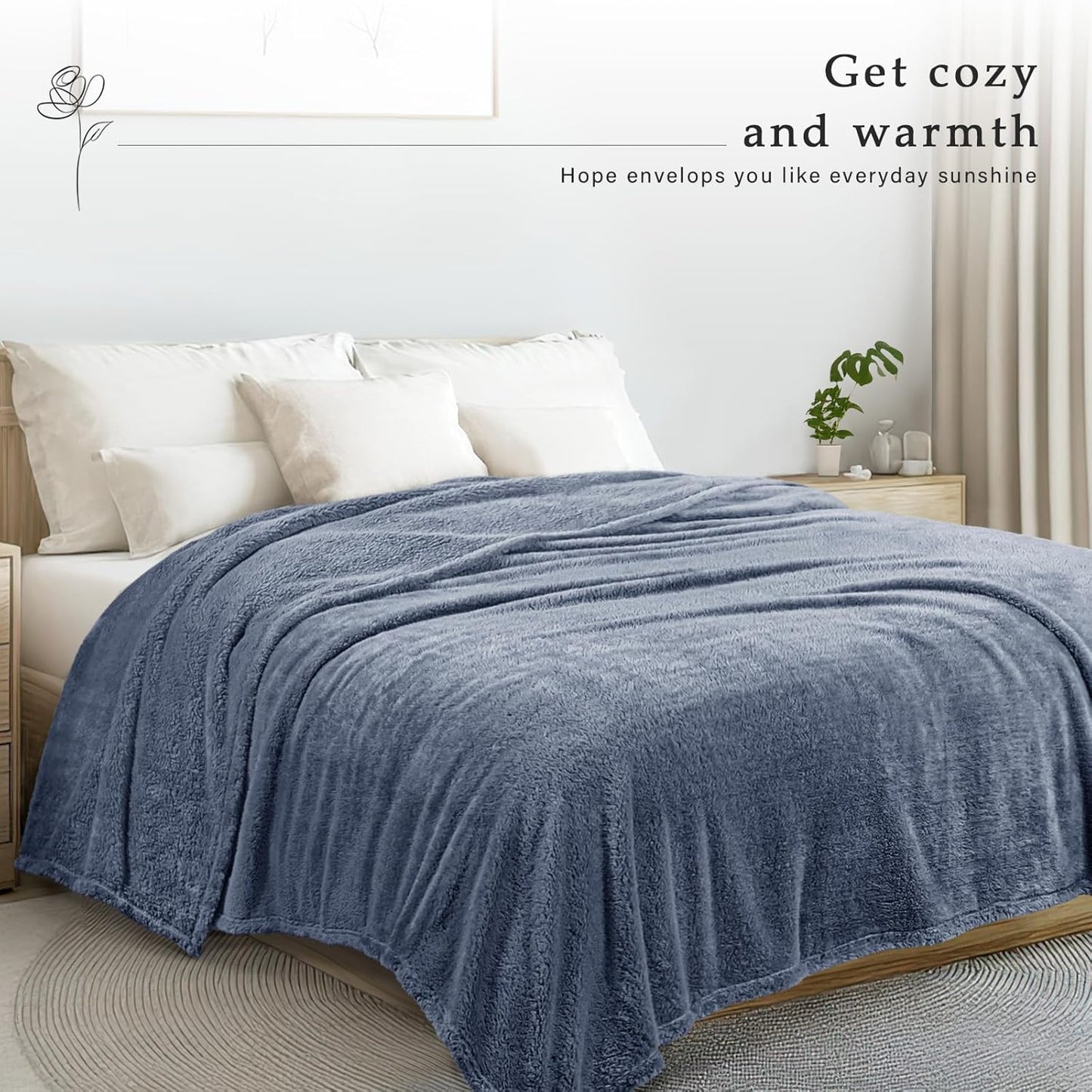 Exclusivo Mezcla Twin Size Flannel Fleece Blanket, Super Soft Velvet Plush Bed Blanket, Fuzzy Cozy and Warm for All Seasons, 60x80 Inches, Stone Blue