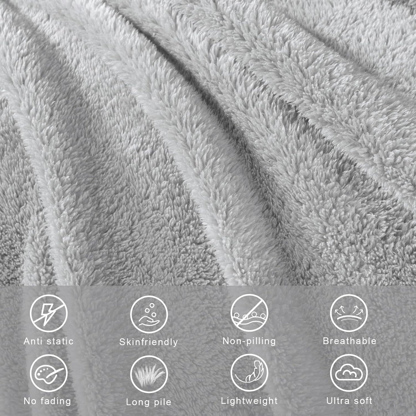 Exclusivo Mezcla King Size Flannel Fleece Blanket, Super Soft Velvet Plush Bed Blanket, Fuzzy Cozy and Warm for All Seasons, 90x104 Inches, Light Grey