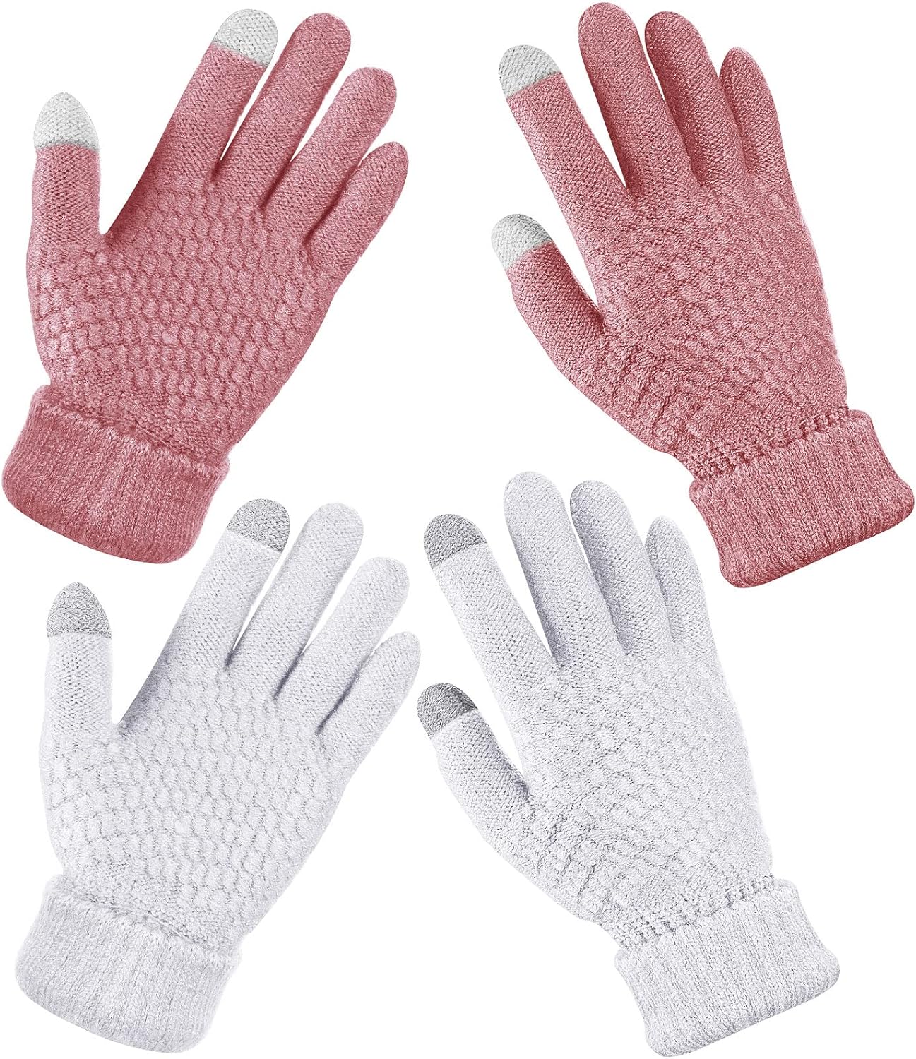 Geyoga 2 Pairs Women's Winter Touch Screen Gloves Soft Warm Fleece Lined Knit Elastic Cuff Winter Texting Gloves