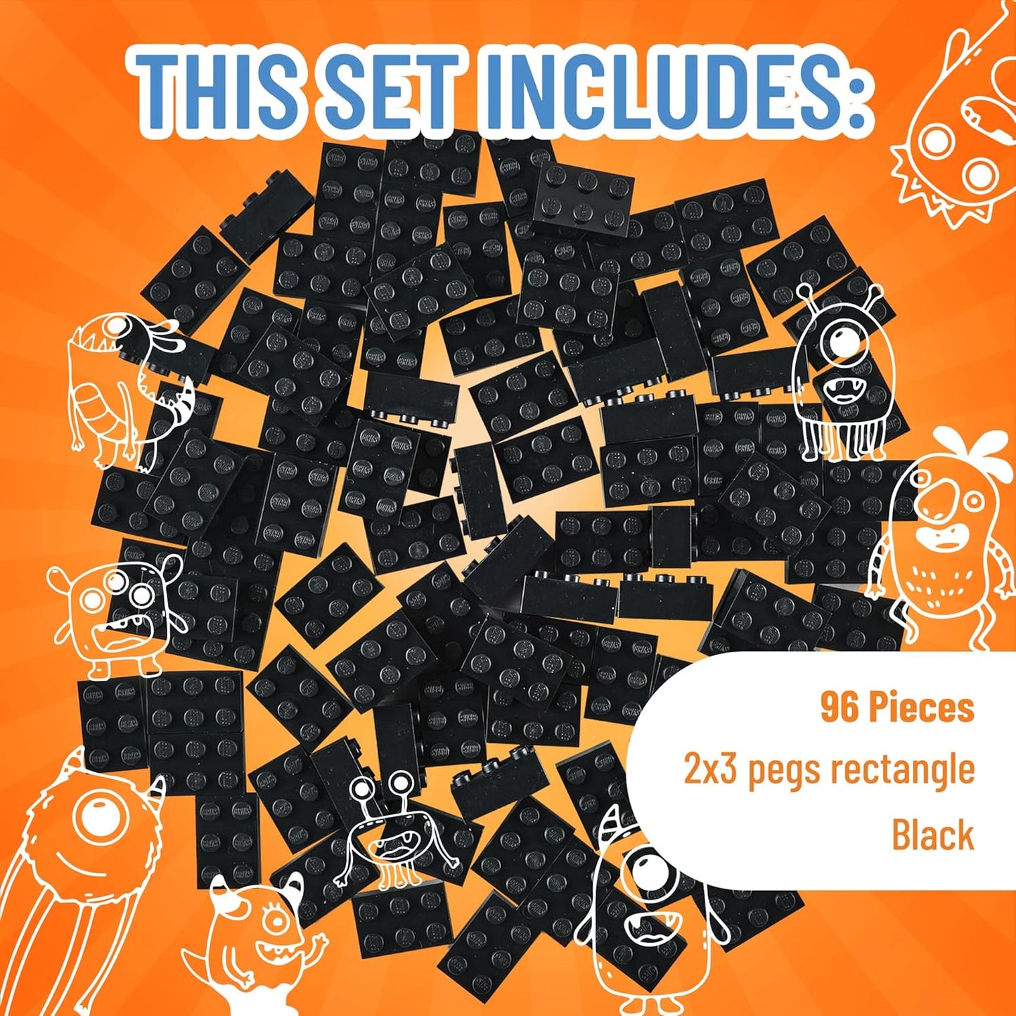 Strictly Briks Classic Bricks Starter Kit, Black, 96 Pieces, 2x3 Studs, Building Creative Play Set for Ages 3 and Up, 100% Compatible with All Major Brick Brands