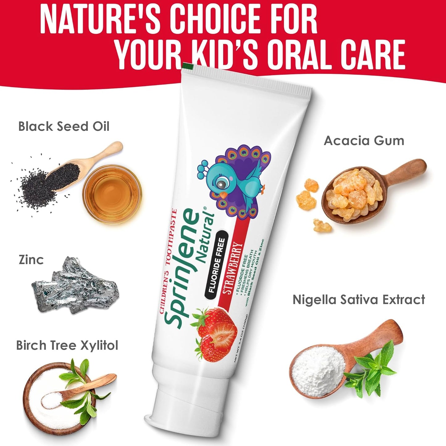 SprinJene Natural Kids Toothpaste, Strawberry | Natural Children’s Toothpaste | Fluoride Free Toothpaste for Toddlers | 1 Pack