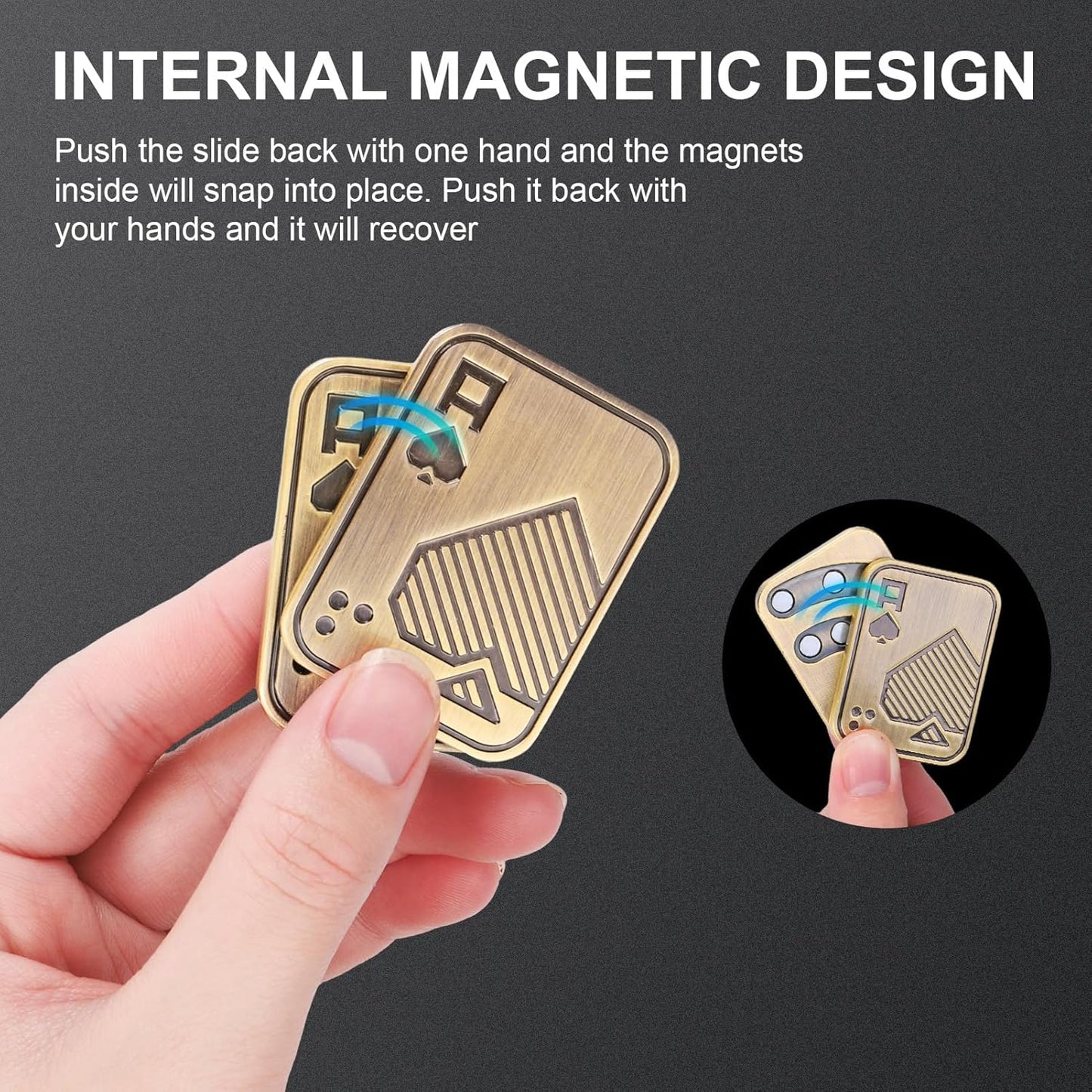 2Pcs Metal Fidget Slider, Metal Fidget Toy Fidget Slider for Adults Magnet Fidget Toy EDC Fidget Clicker Metal Poker Push Card Fidget Slider Stress Relief Toy,Bronze