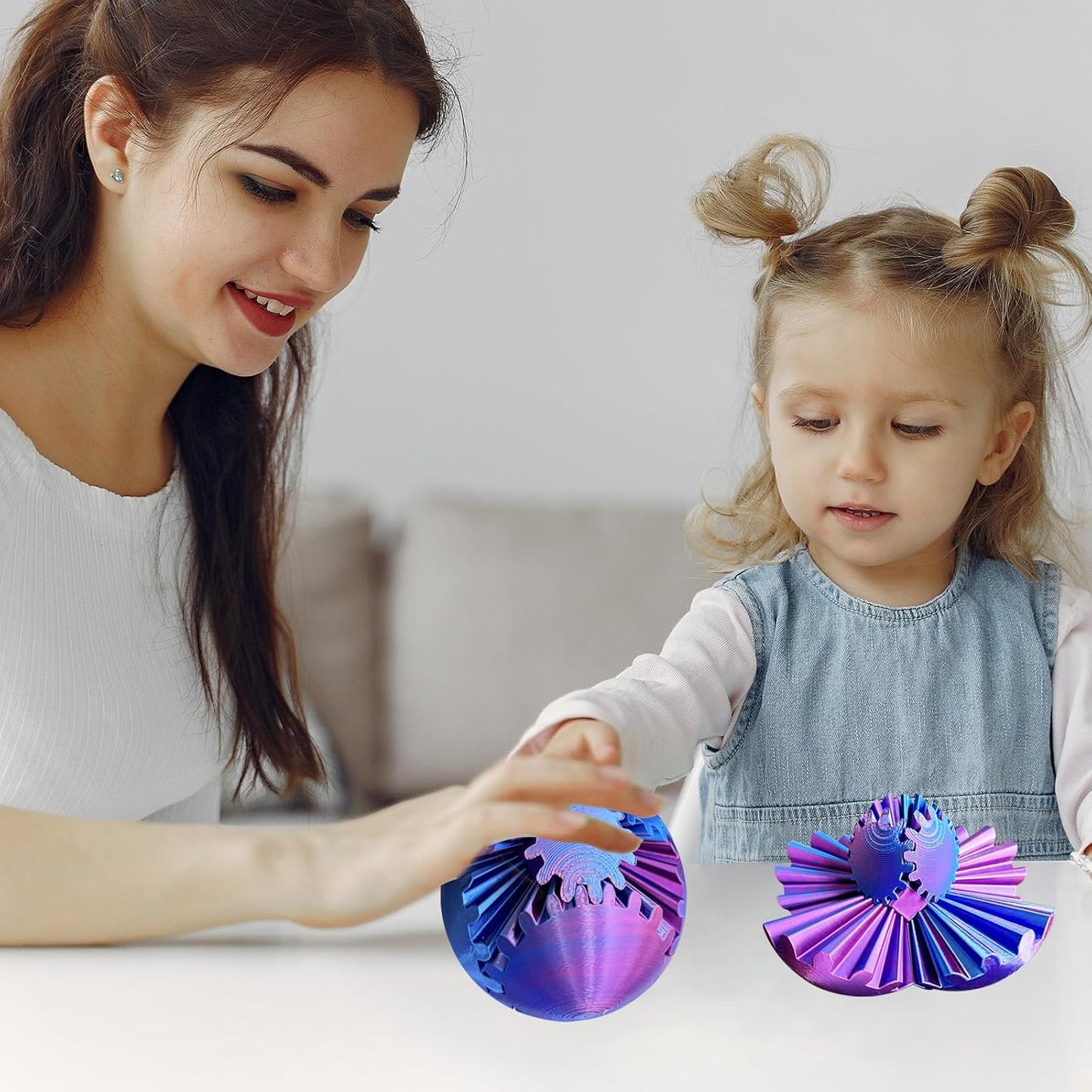 Gear Ball, Gear Sphere, 3D Printed Gear Ball Spin Ball or Cube Fidget Toy, Stress Ball, Fidget Ball, Gear Toy for Stress and Anxiety Relaxing (Color C)