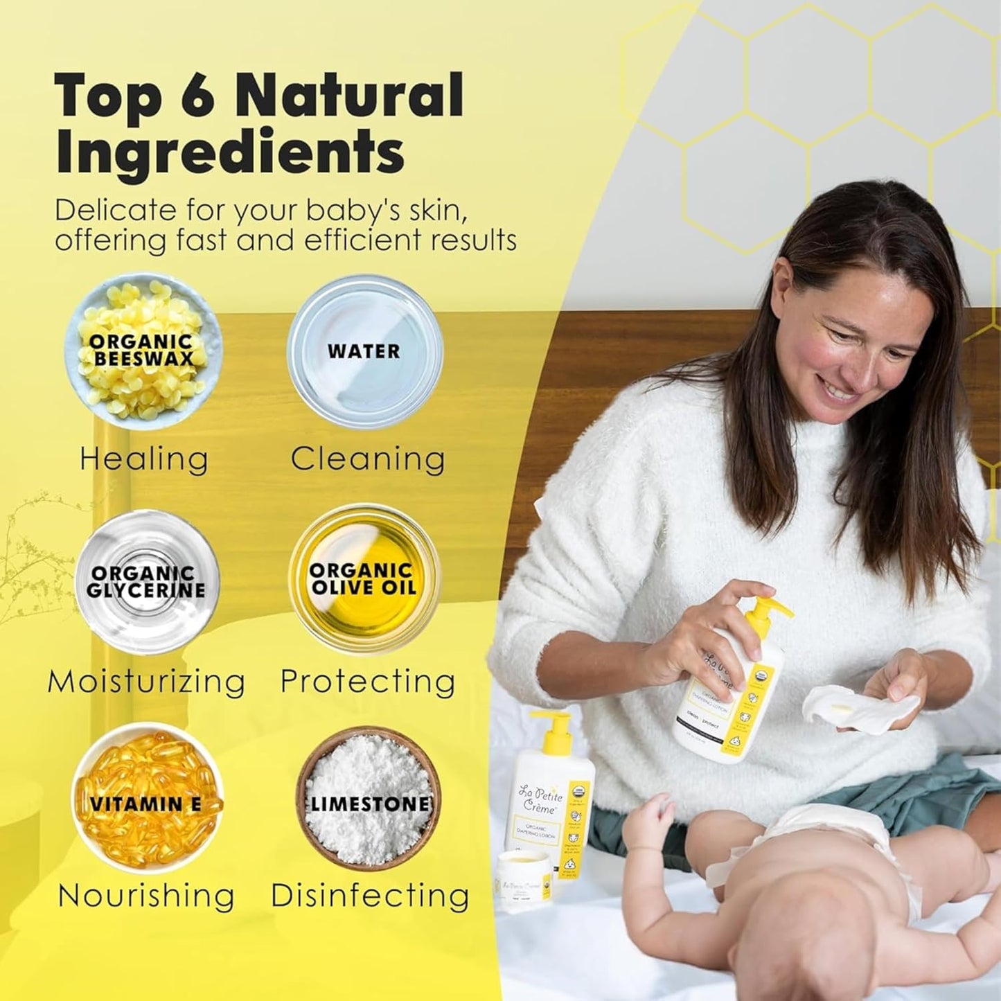 La Petite Creme French Premium Diapering Lotion - Diaper Cream Alternative to Baby Wipes - Gentle Moisturizer & Skin Cleanser with USDA Certified Organic Ingredients - Baby Essentials (8 oz)