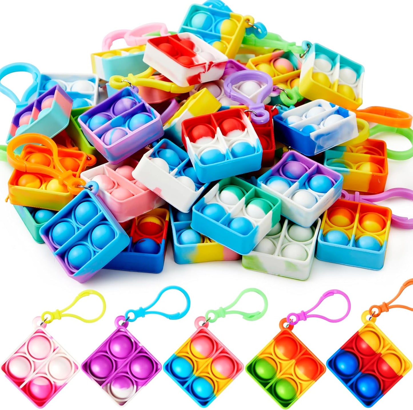 JOYIN Square Pop Fidget Keychain Mini Fidget Toys Bulk 90 Pack Party Favors for Kids 4-8,8-12 Years Kids, Goodie Bag Stuffers Fidgets for Classroom Prizes Sensory Fidget Toy Packs