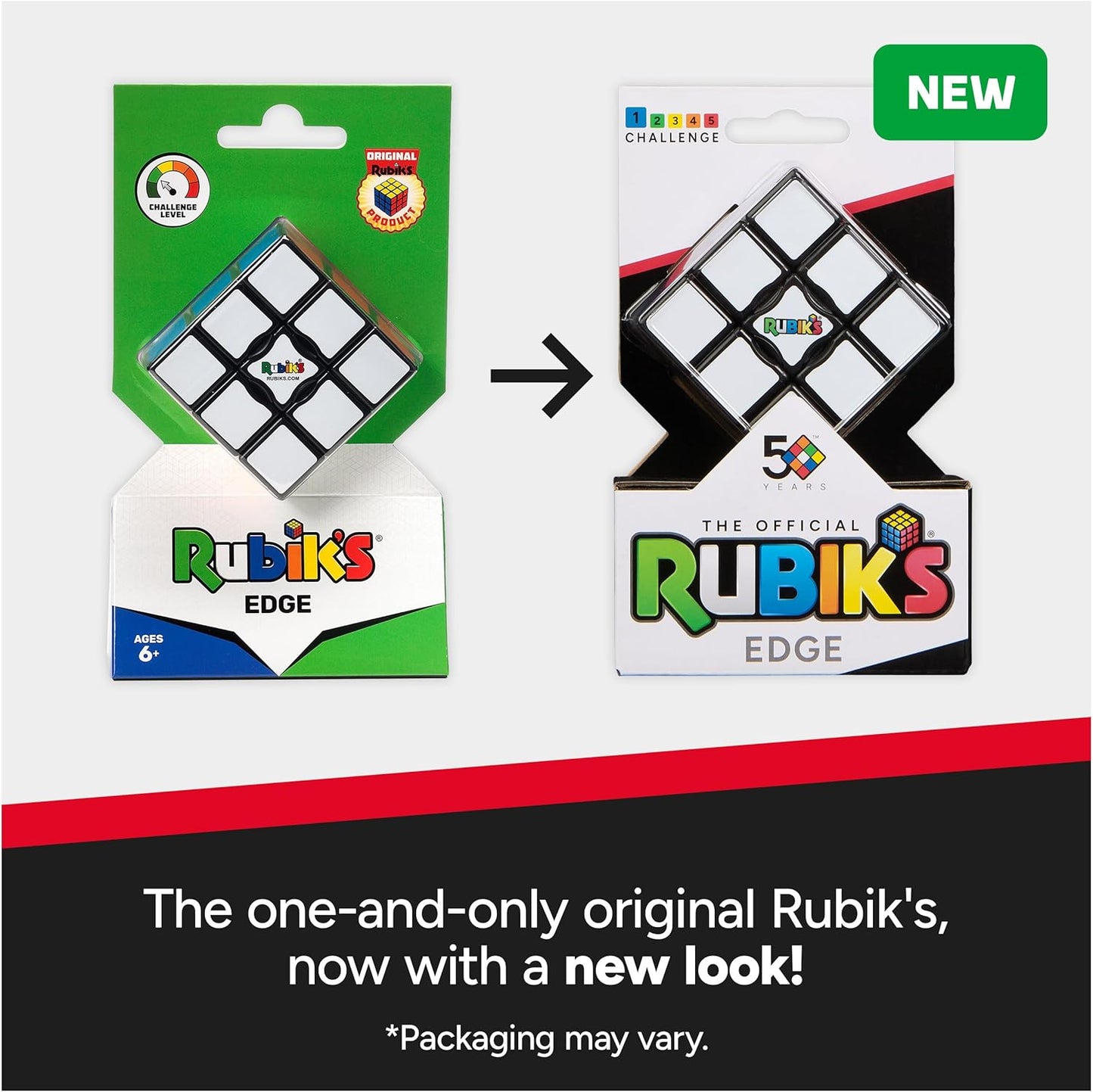 Rubik’s Edge, 3x3x1 Rubik’s Cube for Beginners Single Layer Puzzle Retro Educational Brain Teaser Travel Fidget Toy for Adults & Kids Ages 8+