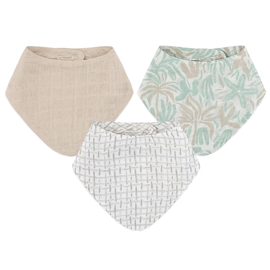 Crane 100% Cotton Newborn Baby Bib Set - 3 Bandana Style Muslin Drool Bibs for Eating Essentials - Set for Baby Boy or Girl