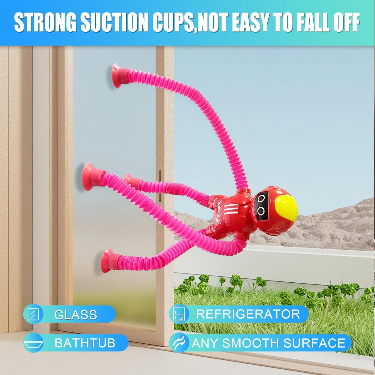 4 Pcs Pop Tubes Sensory Toys Pack, Fidget Toys for Classroom Prizes,Party,Birthday,Easter Basket Stuffers,Telescopic Suction Cup Toy for 4 5 6 7 8 9 Years Old Boys & Girls