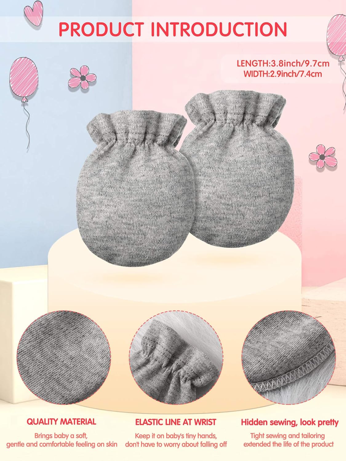 24 Pairs Newborn Baby Mittens Unisex Cute Glove No Scratch Baby Mittens Gloves for 0-6 Months Boys Girls