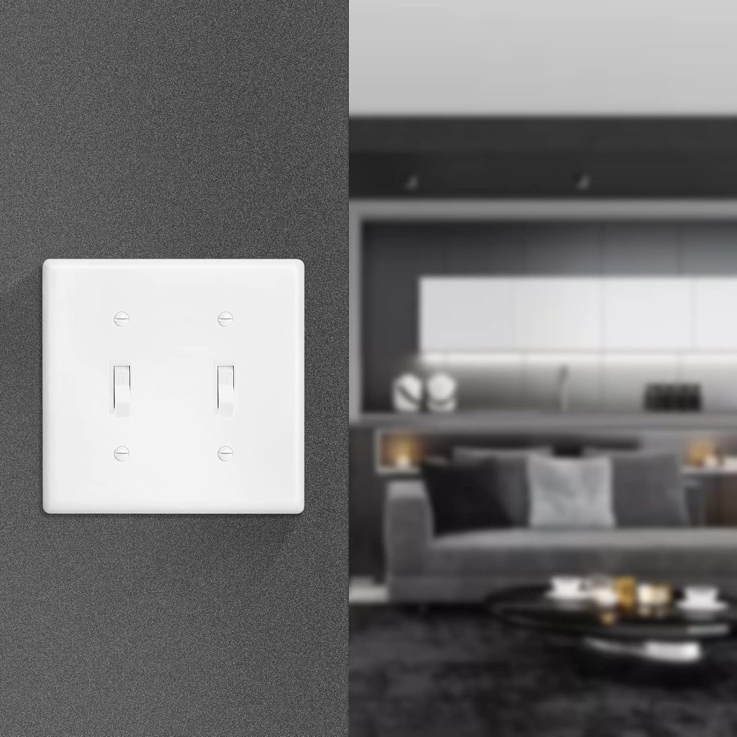 Decorator Wall Plate Double Toggle Light Switch Plate Outlet Cover,Unbreakable Polycarbonate Thermoplastic, White (10-Pack, Double Toggle-White)