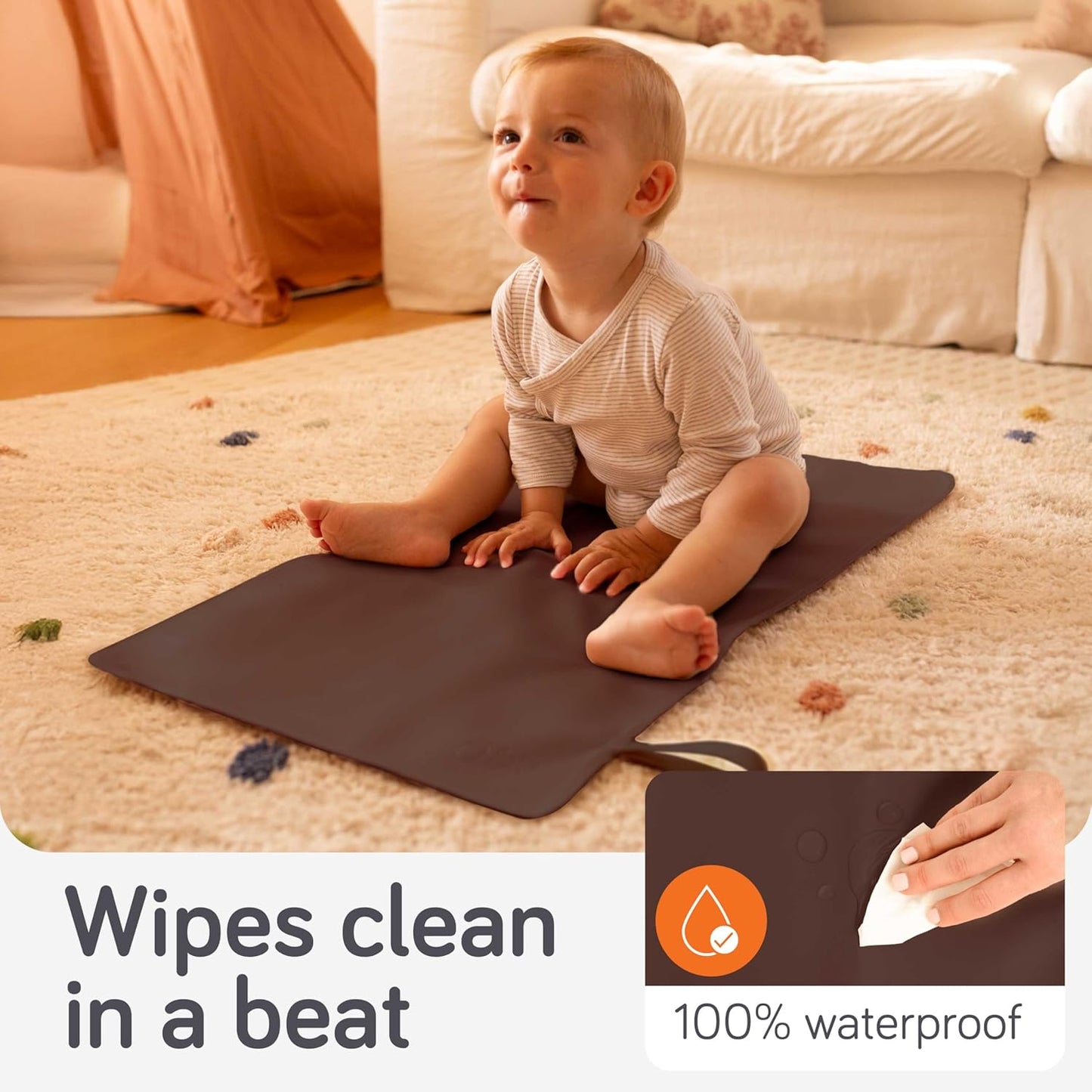 Baby Uma Vegan Leather Baby Changing Mat - Waterproof & Wipeable Changing Pad, XL for Growing Babies, Non-Toxic, Lead-Free & Phthalate-Free, Folds up for Easy Transport, 30″ x 16″ (Dark Brown)