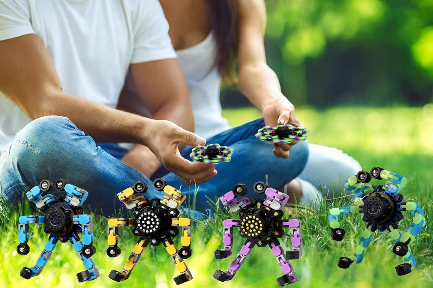 Fidget Toys Transformable Fidget Spinners for Kids and Adults Stress Relief Toys for Boys and Girls Fingertip Gyros for ADHD Autism for Kids Gifts Easter Basket Stuffers (Luminous + Standard -8pcs)