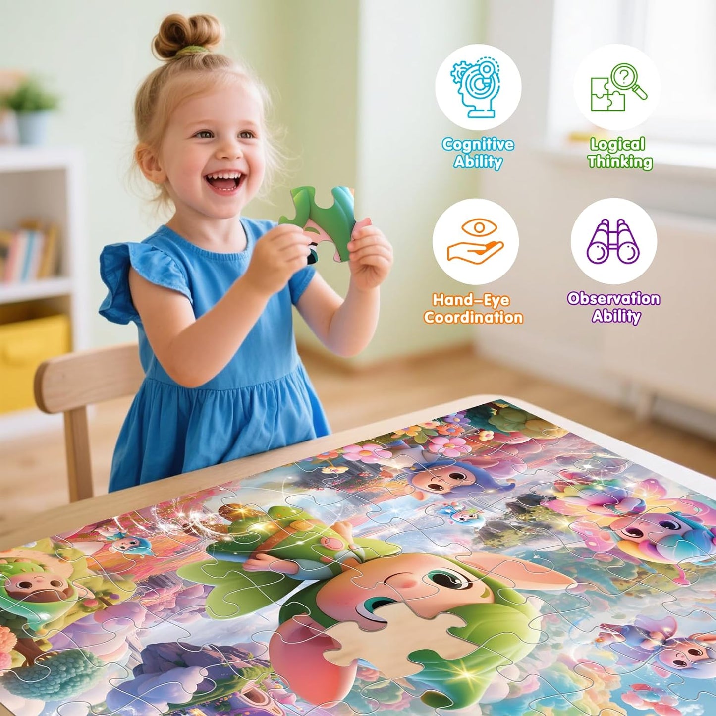 Jumbo Floor Puzzle for Kids,48 Piece Fairy Large Jigsaw Puzzles for Toddler Ages 3-5,Preschool Educational Toy Gift for Boys & Girls Ages 4-8