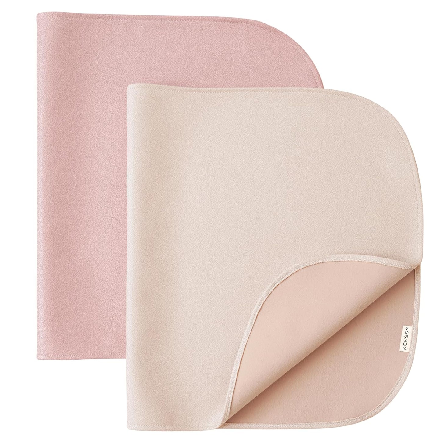 Konssy 2 Pack Faux Leather Baby Changing Mat 30"x17", Foldable and Wipeable Portable Changing Pad, Waterproof and Soft for Travel or Home Use (Blush,Beige)