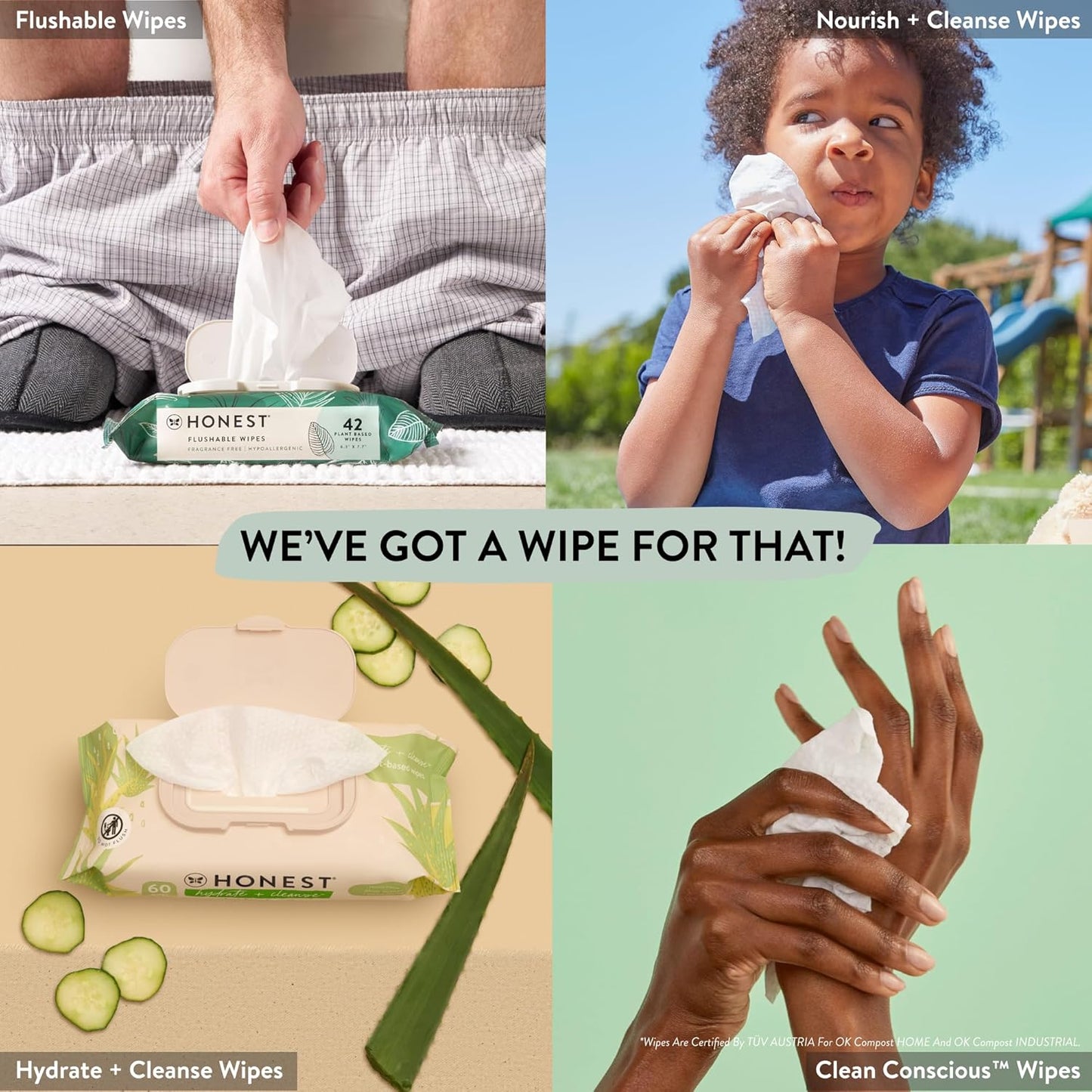 The Honest Company Clean Conscious Multi-Use Wipes | Hypoallergenic + Unscented for Sensitive Skin | Over 99% Water, Compostable, Plant Based, Baby Wipes | Pattern Play, 10 Count