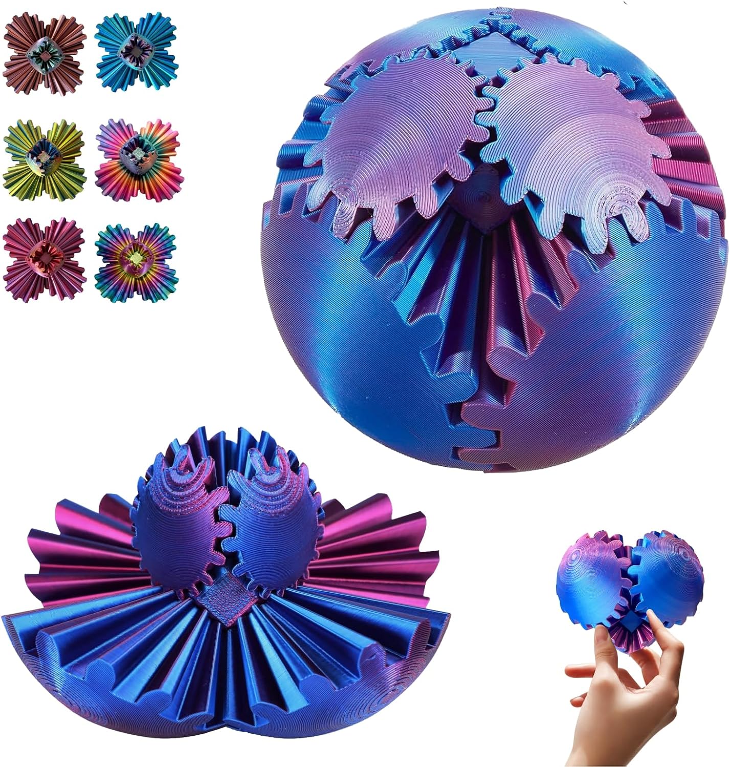 Gear Ball - GearSphere Fidget Toy, 3D Printed Gear Ball Spin Ball Cube Desk Toy, 2024 Gear Sphere Cube Puzzlefor Adults Kids, Stress and Anxiety Relaxing Fidget Toy (Laser Purple)