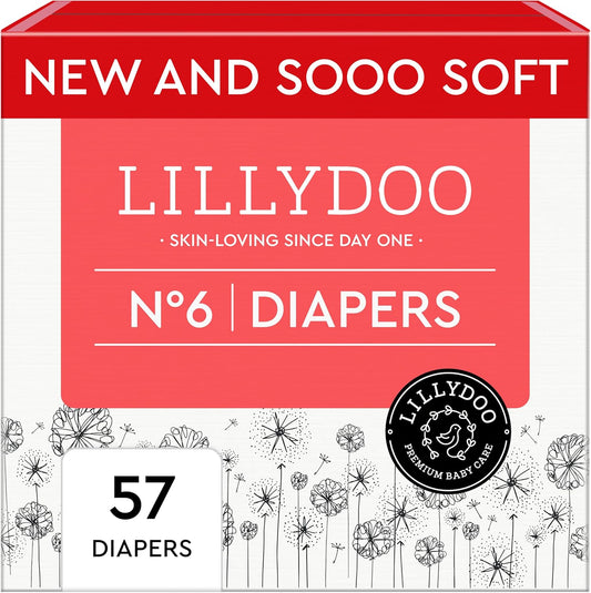 Baby Diapers - Size 6 (29+ lbs), Half-Monthly Supply (57 Count), Leak Protection, Skin-Friendly, Ultrasoft, Perfume- & Chlorine-Free, Hypoallergenic, Dermatologist Tested, Oeko-TEX®