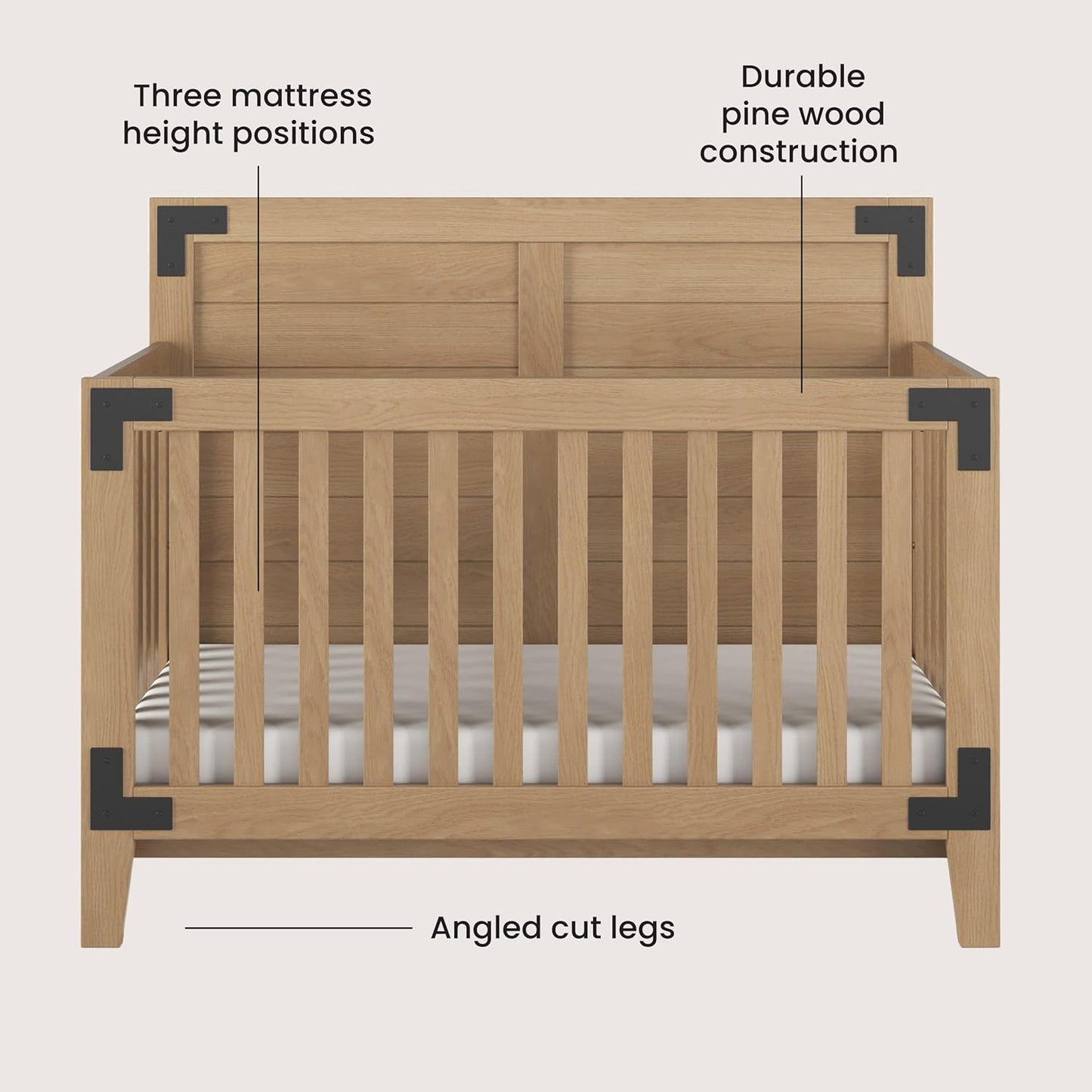 Child Craft Lucas 4-in-1 Convertible Crib, Baby Crib Converts to Day Bed, Toddler Bed and Full Size Bed, 3 Adjustable Mattress Positions, Non-Toxic, Baby Safe Finish (Nutmeg)