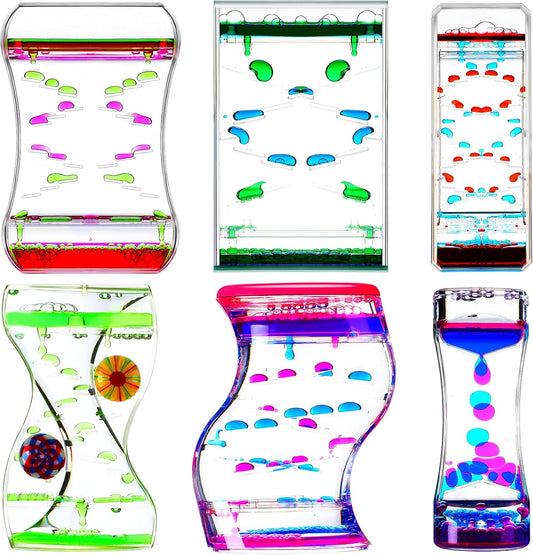 6 Pack Liquid Motion Bubbler Liquid Bubble Sensory Toys Colorful Oil Hourglass Fidget Toy Sensory Bottles Calming Toys Handheld Water Game for Boy Girl Autism ADHD Adults (Cute)