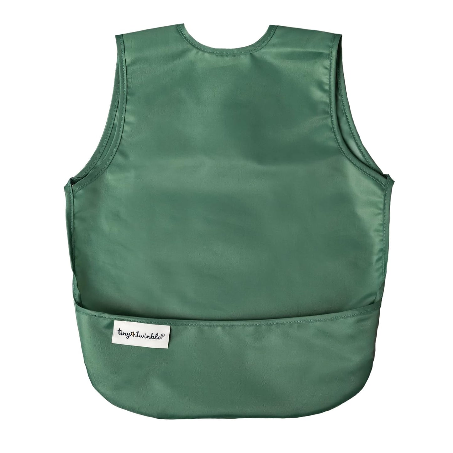Tiny Twinkle Mess Proof Baby Bib - Waterproof & Lightweight Baby-Led Weaning Apron | 100% Recycled Polyester, Easy Clean & Machine Washable (Olive Green, Small 6-24 Months)