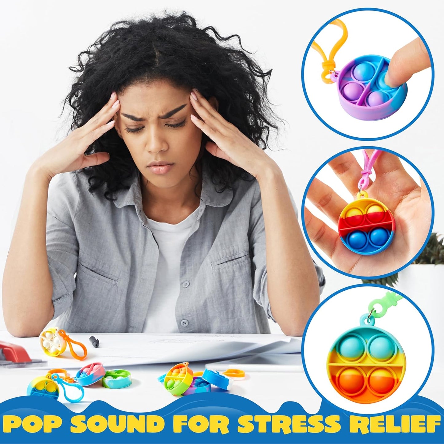 JOYIN Round Pop Fidget Keychain Mini Fidget Toys Bulk 90 Pack Party Favors for Kids 4-8,8-12 Years Kids, Goodie Bag Stuffers Fidgets for Classroom Prizes Sensory Fidget Toy Packs