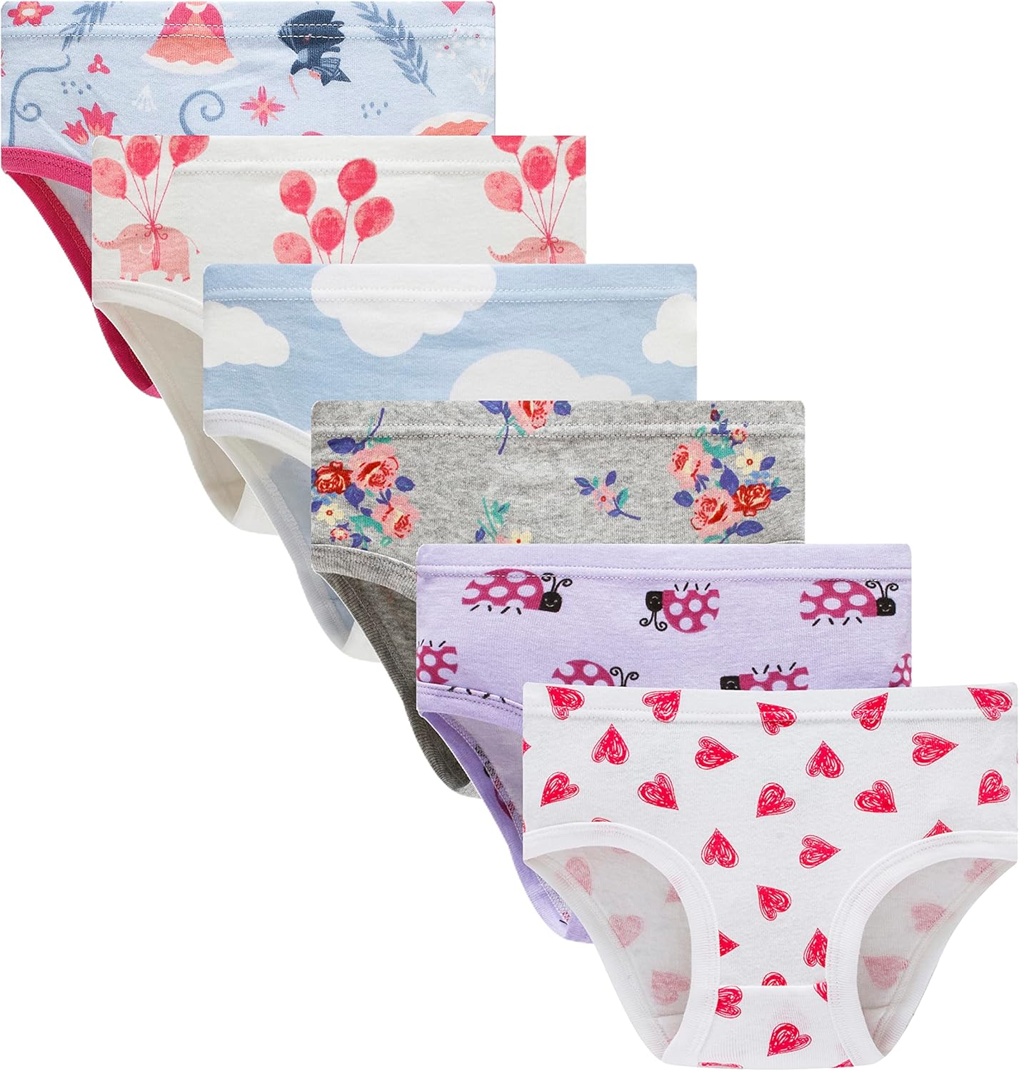 Cadidi Dinos Little Girls' Soft Cotton Underwear Kids Cool Breathable Comfort Panty Briefs Toddler Undies(Pack of 6)
