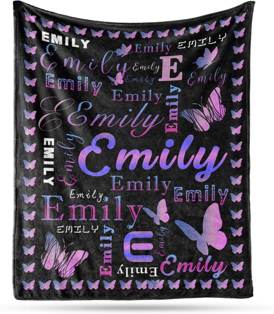 Ship Next Day, Custom Name Blanket - Printed in USA, Personalized Baby Blankets for Girls, Baby Blanket with Butterfly, Ultra-Soft Cozy Fleece Blankets, Gifts for Boys & Girls Kids Teen Girl New Mom
