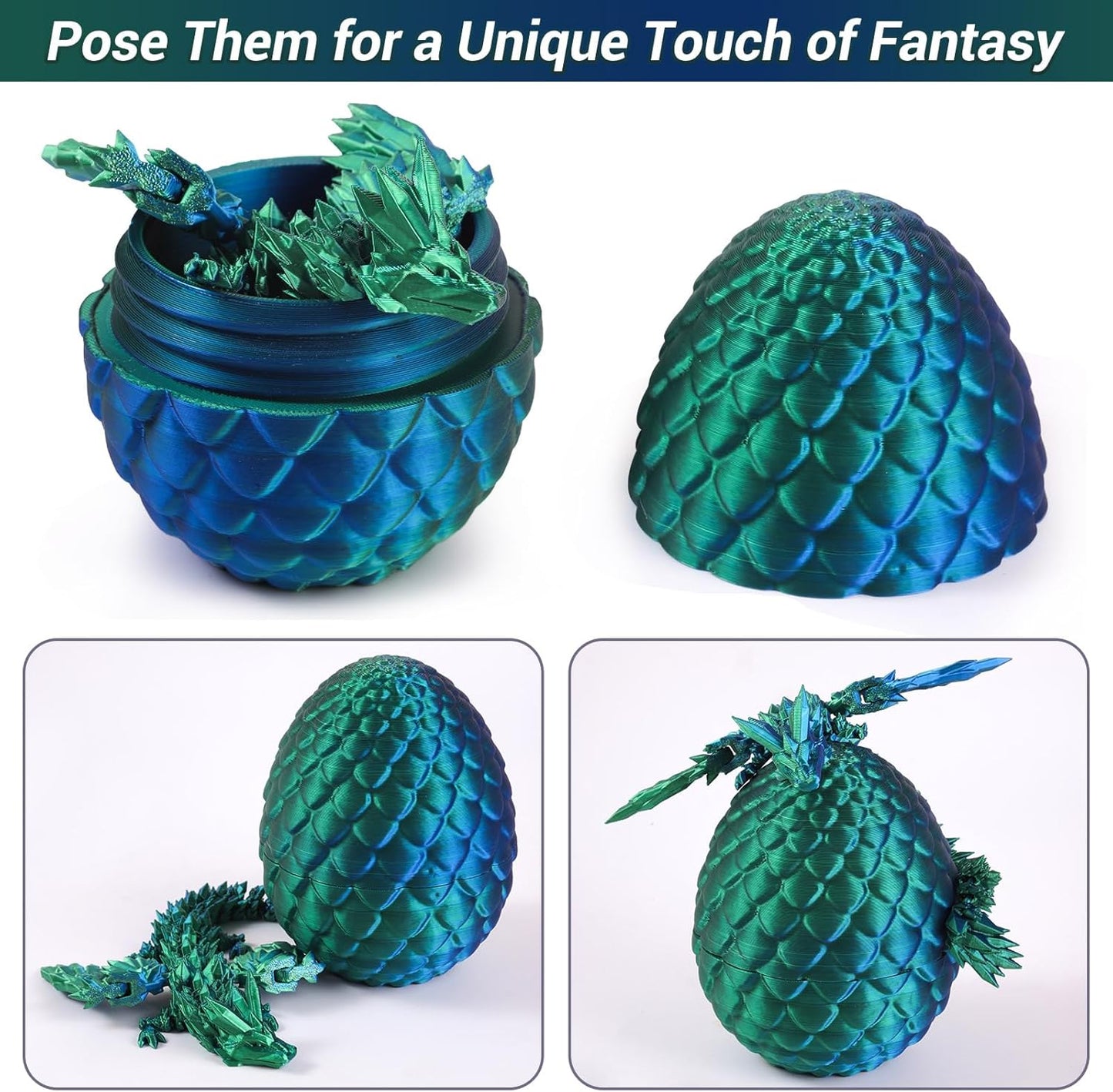 Antetek 3D Printed Dragon with Wings，3D Printed Dragon Egg，3D Printed Dragon in Egg， Movable Articulated Crystal Dragon Eggs with Dragon Inside with Wings