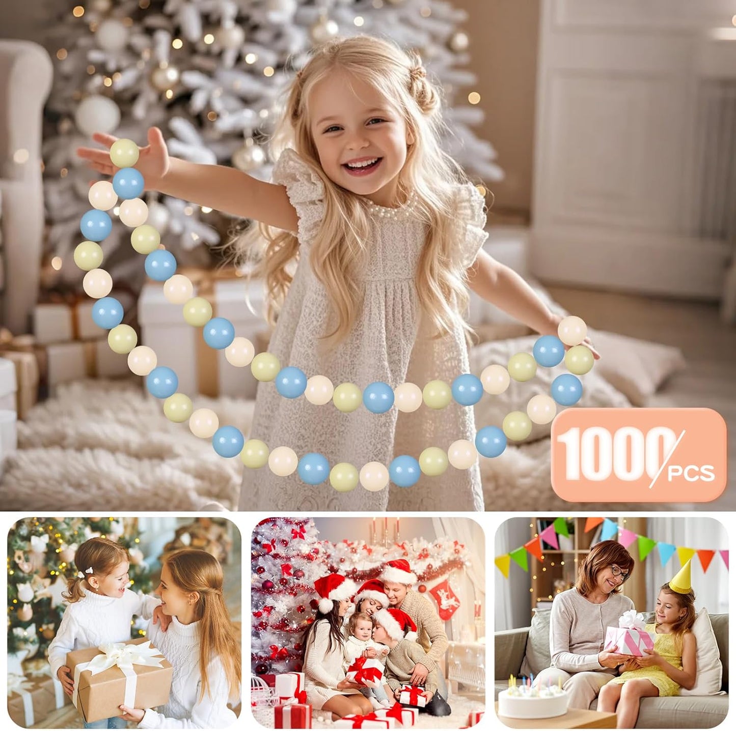 GOGOSO Balls for Ball Pit - Plastic Ball for Toddlers 1-3, Baby Kids Ball Pool Decoration,Creamy Green+Creamy Blue+ Soft White,1000pcs