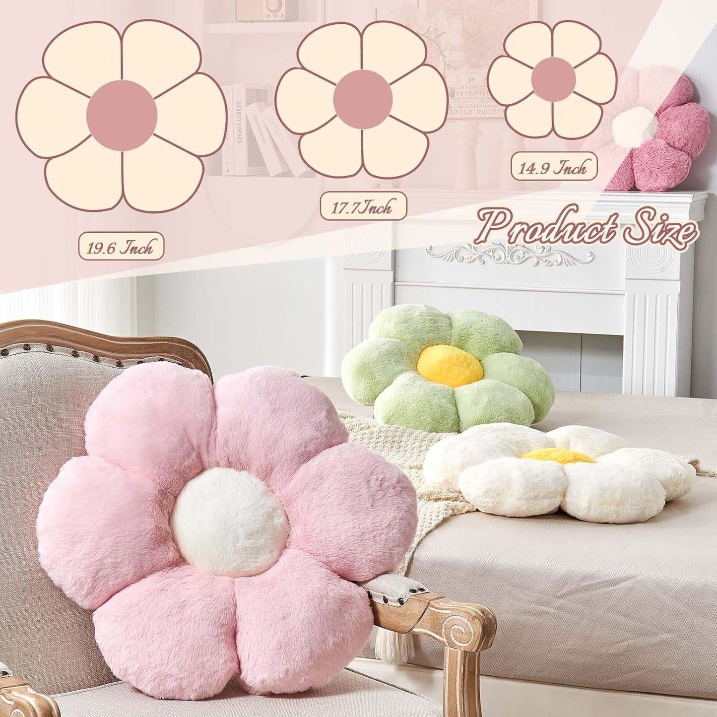 Hot Pink Flower Pillow, 17.7" Flower Shaped Plush Decorative Throw Pillow for Bed