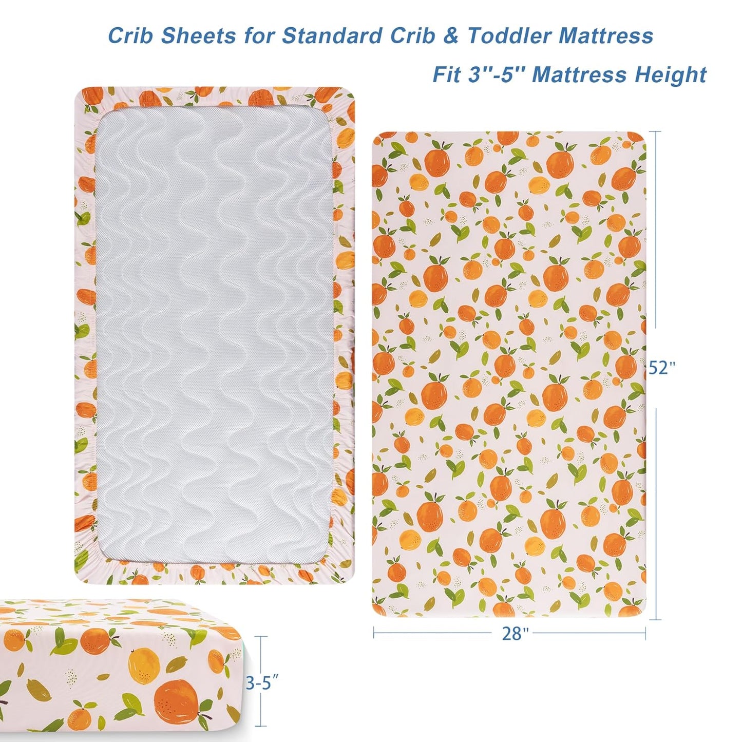 TILLYOU Baby Crib Sheets for Boys Girls, Super Soft Toddler Bed Sheets, 2 Pack Sheets for Standard Crib Mattress 28x52in, Orange Flavour