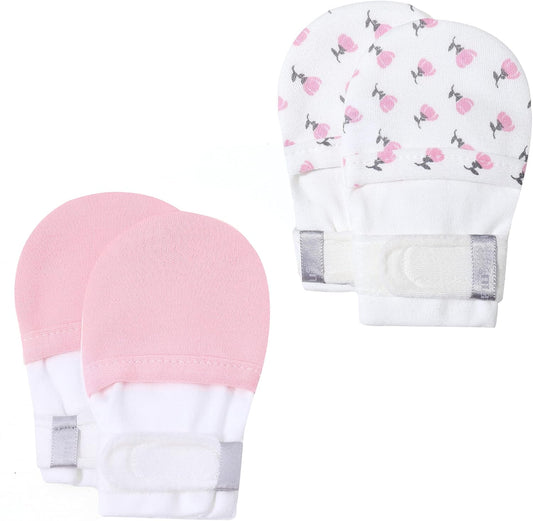 HAPIU Baby No Scratch Mittens Stay On, 100% Cotton Breathable, Adjustable Infant Gloves for Boys Girls, Newborn - 12 M