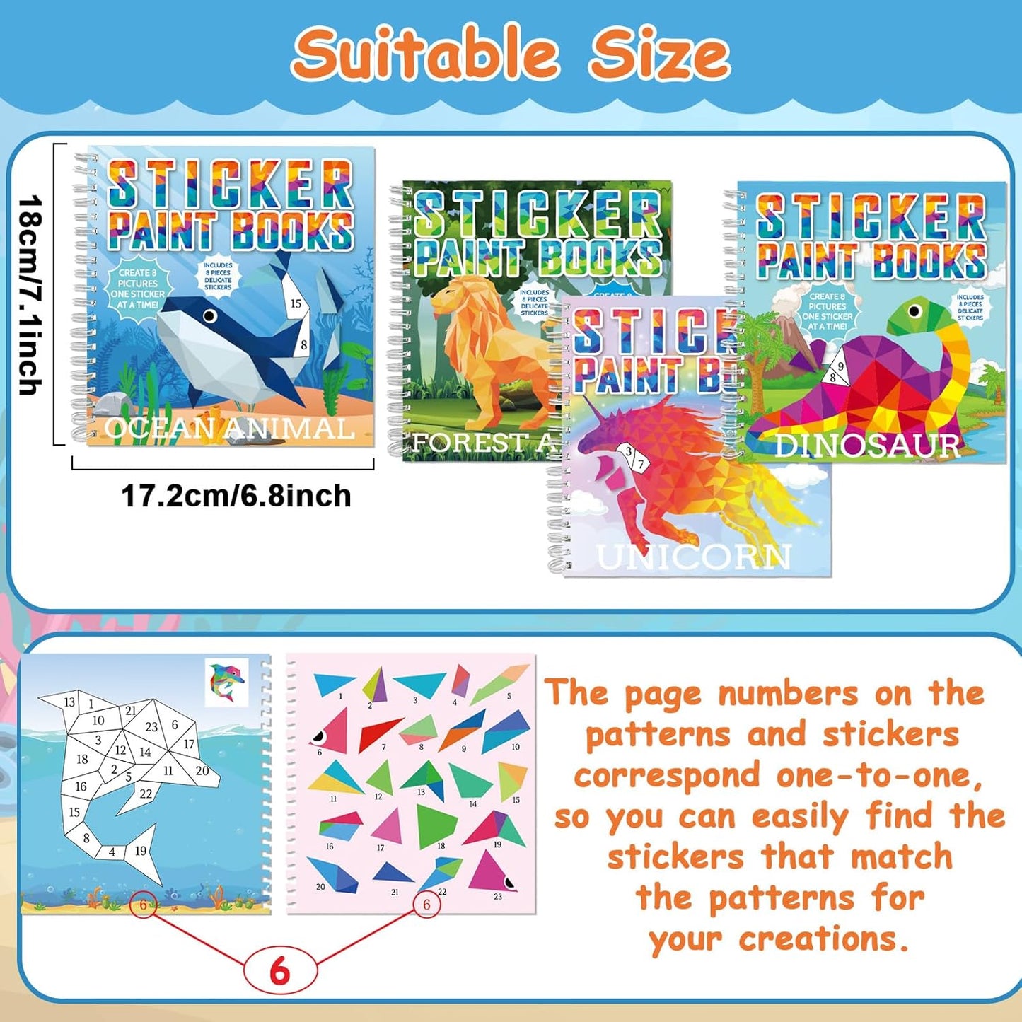 4 Pcs Paint by Sticker Books for Kids Ages 4-8 Sticker by Number Books Activity Book for Kids Ages 3-5 Sticker Puzzle Book Craft Art Toddler Girls Gift with Dinosaur Unicorn Ocean Animal 32 Pictures