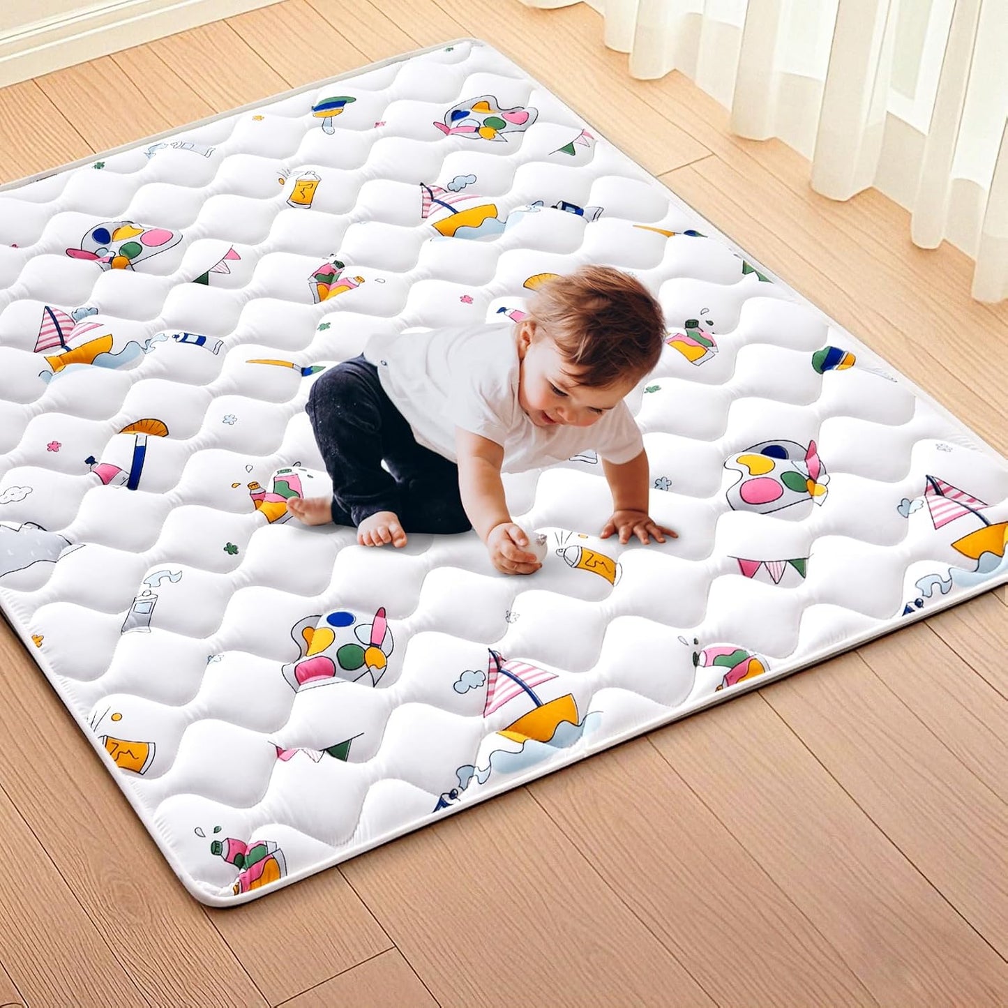 Vibe Bear High-Density Foam Baby Play Mat, 50x50 Inches Thicken One-Piece Comfortable and Soft Baby Playmat, Non Slip Washable Floor Mat for Infants, Toddlers