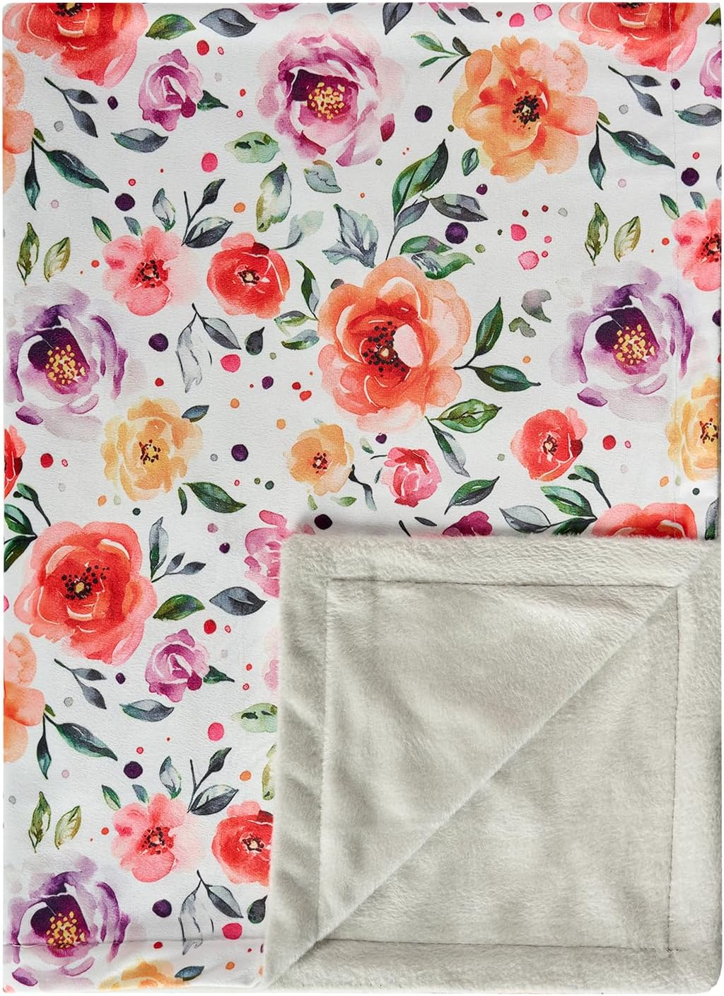 Baby Blanket 30x40 Inches Soft Double Layer Fleece Blanket with Beautiful Flower Print Gender Neutral Crib Blanket for Infant, Toddler, Newborn Baby Girl or Boy Shower Gift