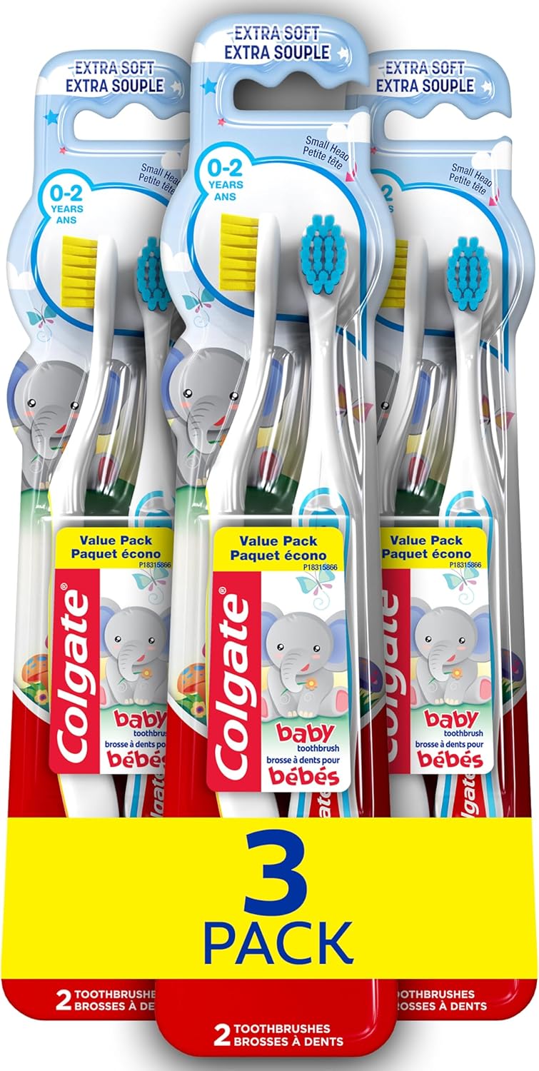 Colgate My First Baby and Toddler Toothbrush, Extra Soft Infant Training Toothbrush, Ages 0-2, 6 Count