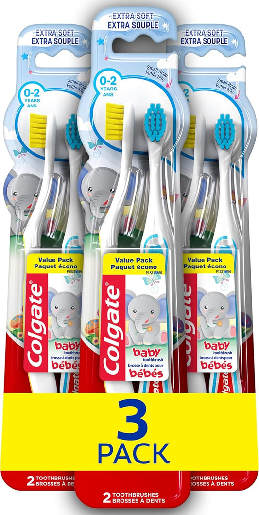 Colgate My First Baby and Toddler Toothbrush, Extra Soft Infant Training Toothbrush, Ages 0-2, 6 Count