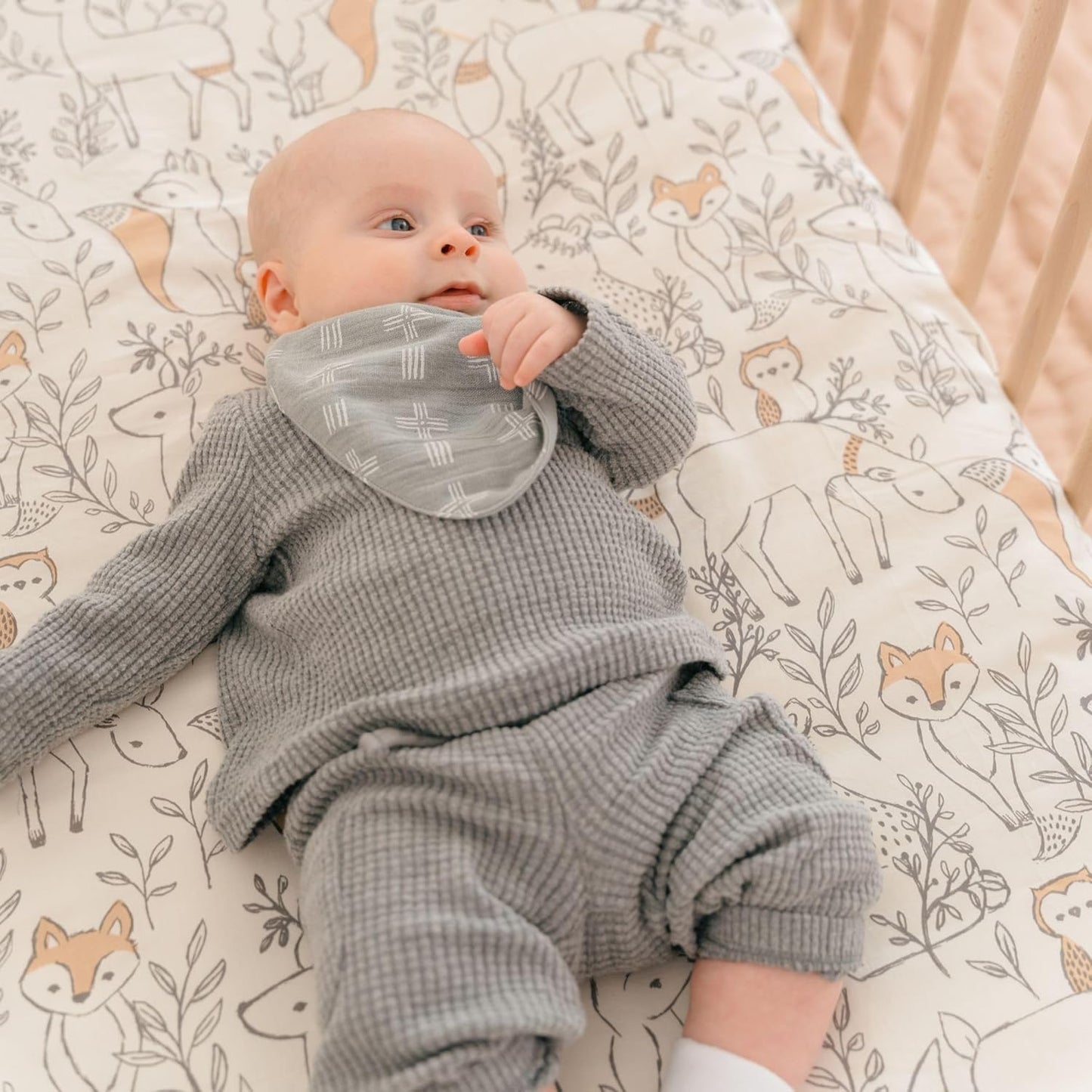 Crane Baby 100% Cotton Sateen Fitted Baby Sheets, Breathable, Fits 28X52 Standard Mattress, Gender Neutral Bedding, Woodland Animal Crib Sheet