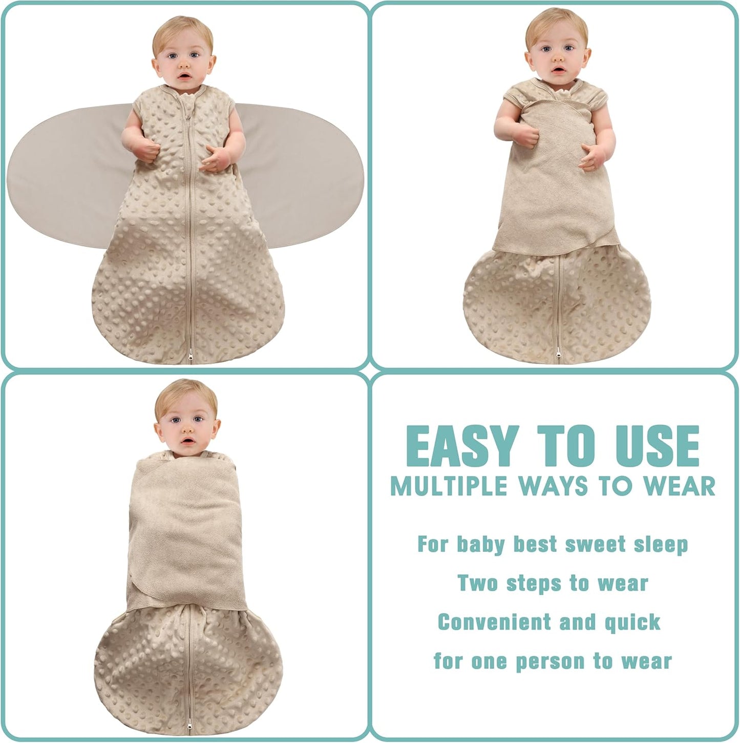 Fleece Newborn Sleep Sack Baby Swaddle,3-Way Adjustable Wearable Blanket,2 Pack Fleece Swaddling Sleeping Bag TOG 2.0， (Brown & Dark Green, 3-6 Months)