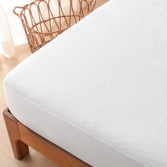 California King Size Waterproof Mattress Protector Fitted Terry Mattress Pad Cover with Deep Pocket Up to 18''