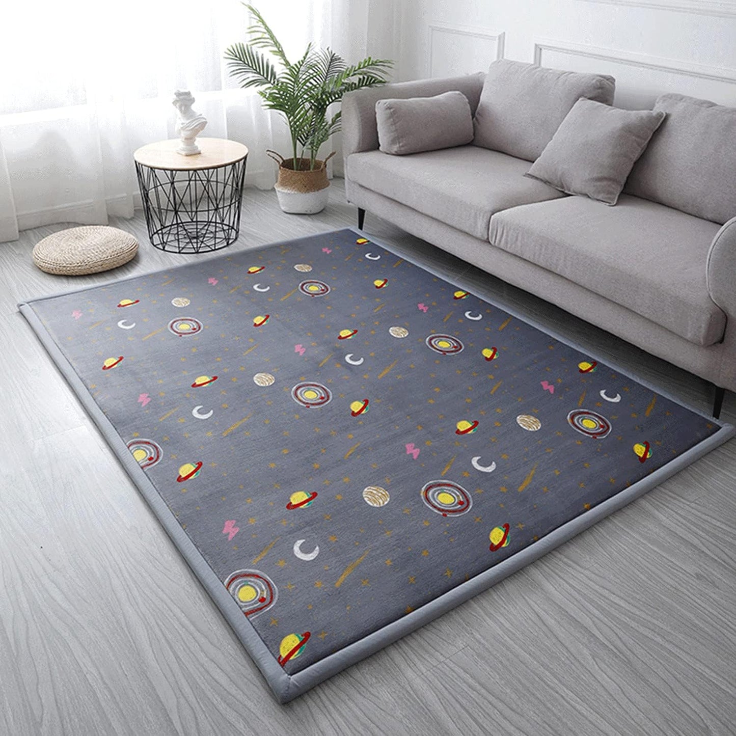 Loartee Coral Velvet Area Rug - 1" Thick Memory Foam Baby Play Mat, Washable Toddler Carpet, Home Decor for Living Room, Nursery, Kids Bedroom, Astral Gray, 6'7"x6'7"