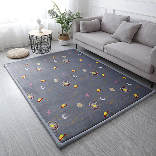 Loartee Coral Velvet Area Rug - 1" Thick Memory Foam Baby Play Mat, Washable Toddler Carpet, Home Decor for Living Room, Nursery, Kids Bedroom, Astral Gray, 6'7"x6'7"