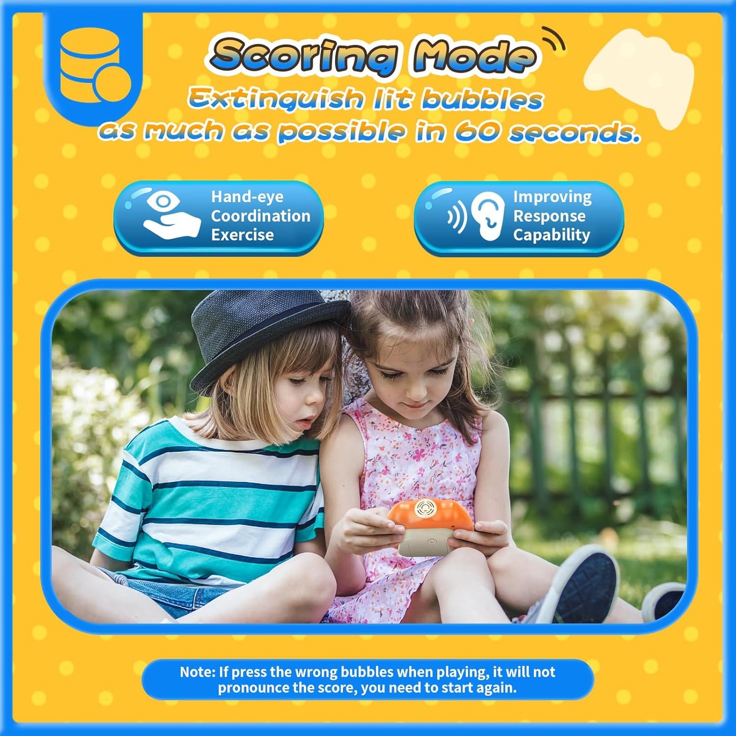 Fast Push Bubble Game, Light-up Pop Game Fidget Toys for Kids and Adults, Electronic Handheld Quick Push Bubble Game, Stress Relief Toys for 6 7 8 9+ Year Old Boys & Girls (Orange)