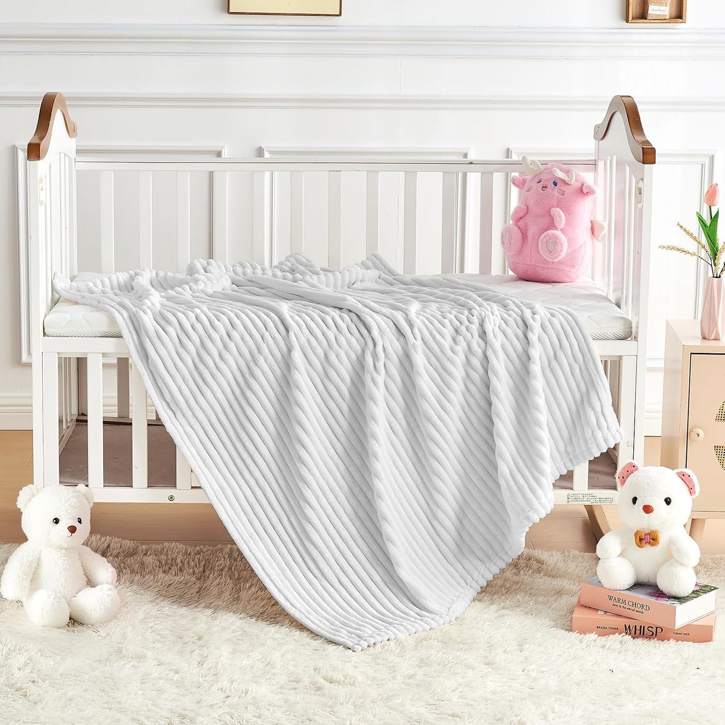 Soft Fleece Baby Blanket Ultra Cozy Grey Baby Blankets for Boys Warm and Lightweight Infant Toddler Newborn Receiving Gift with Reversible Stripes for Crib Stroller, 30x40 Inch, Light Grey