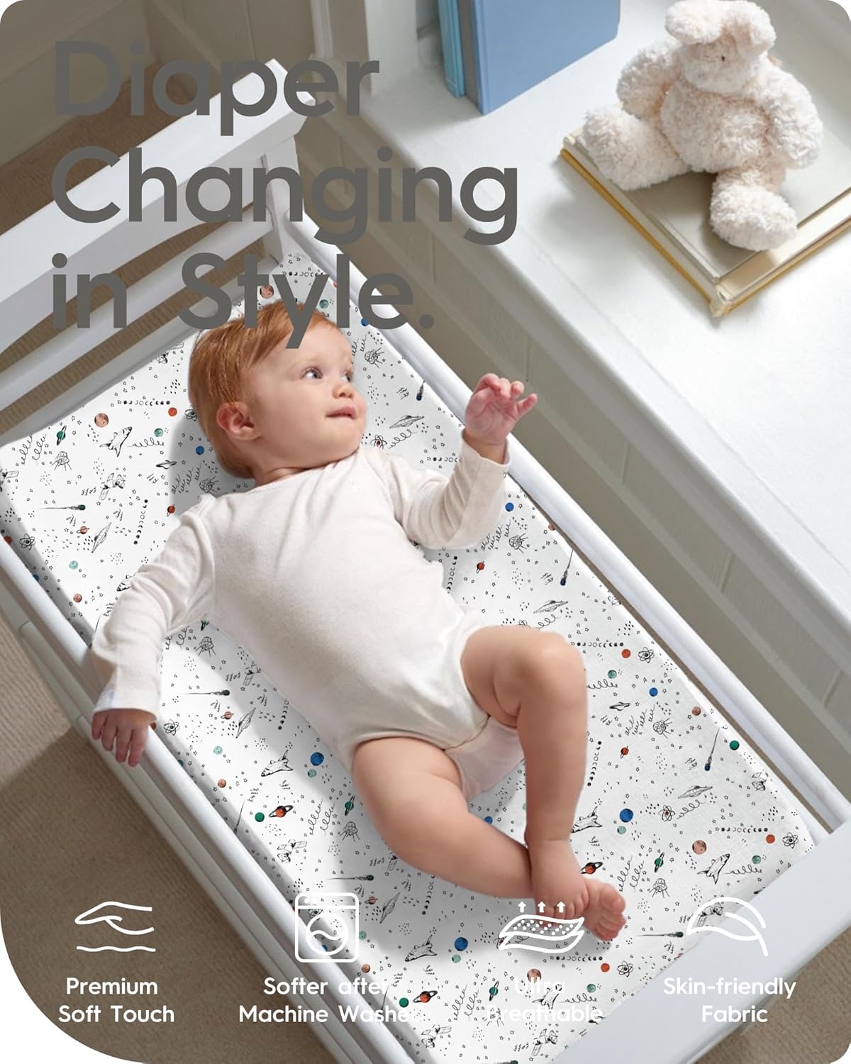 Extra Stretchy Changing Pad Cover, TotBasic Ultra Soft Premium Jersey Knit Changing Pad Sheets, Unisex for Boys Girls, Fits All Standard Changing Tables/Dresser Tops - 2 Pack (Space + Galaxy)