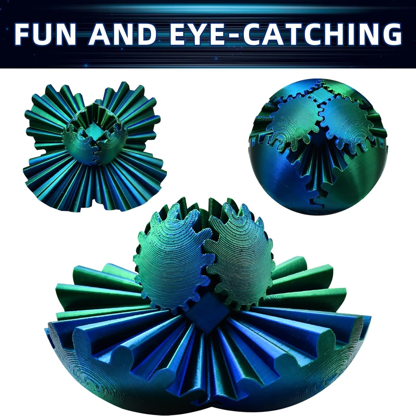 3D Printed Gear Ball,Funny Spin Ball Cube Fidget Toy,Activity Gear Sphere Fidget Spinner Hand Toy,Executive Desk Toys,Creative Gift (Green)