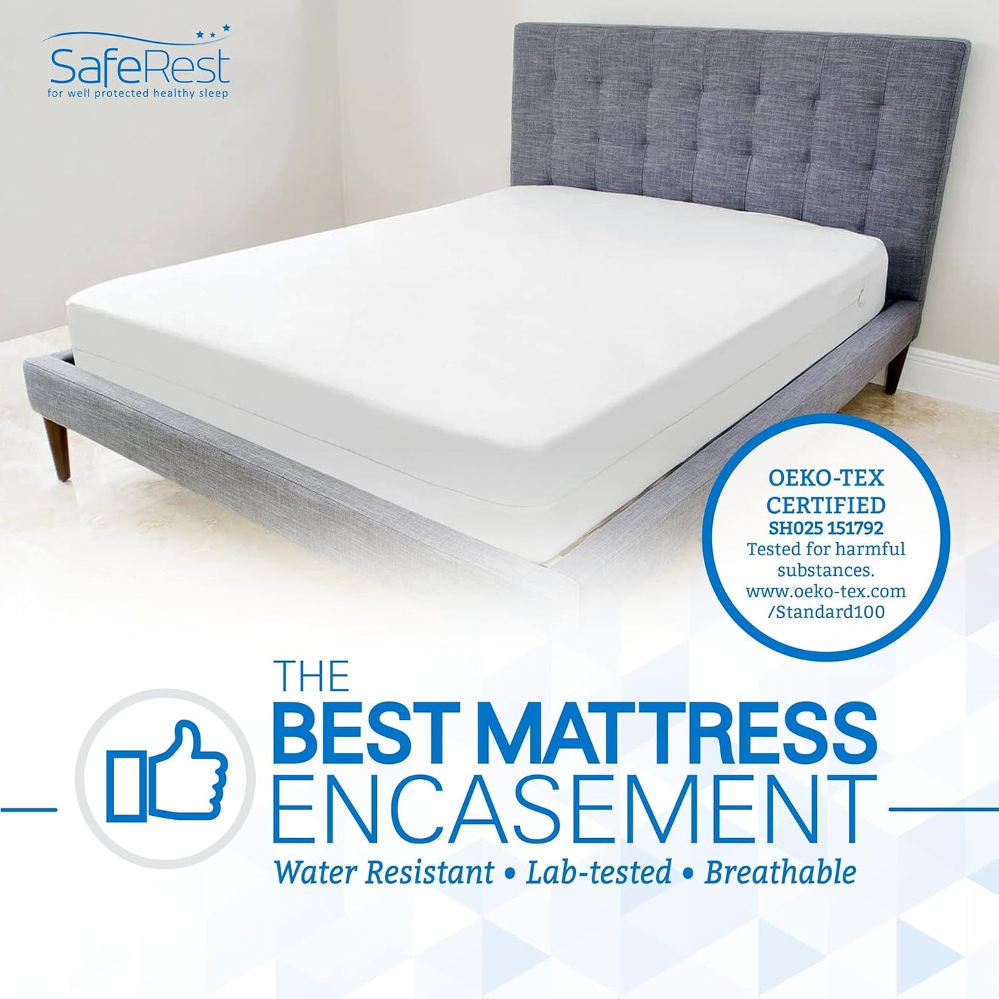 SafeRest Zippered Mattress Protector - Premium 15-18 Inch Waterproof Mattress Cover for Bed - Breathable & Noiseless Washable Mattress Encasement - Calking
