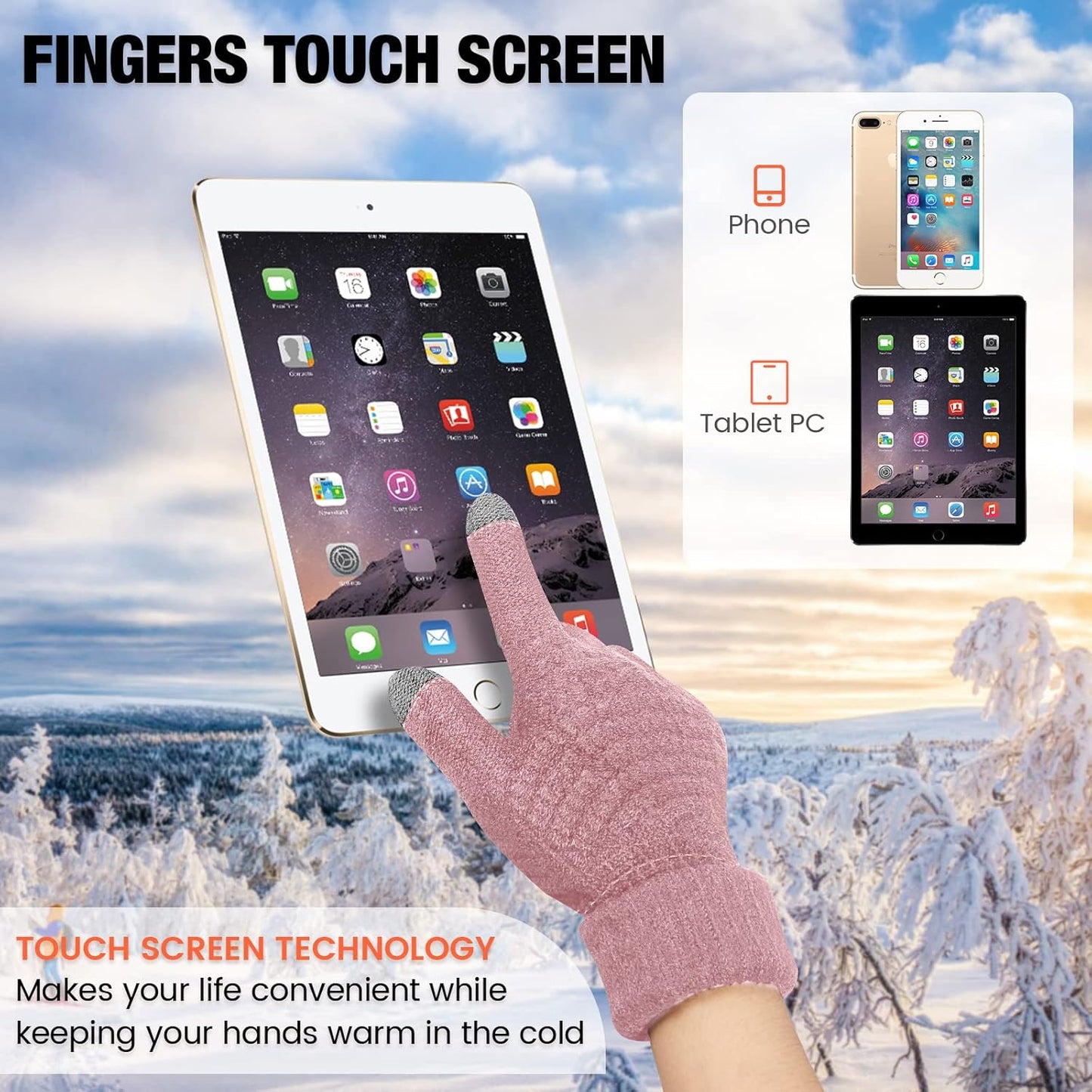 Geyoga 2 Pairs Women's Winter Touch Screen Gloves Soft Warm Fleece Lined Knit Elastic Cuff Winter Texting Gloves